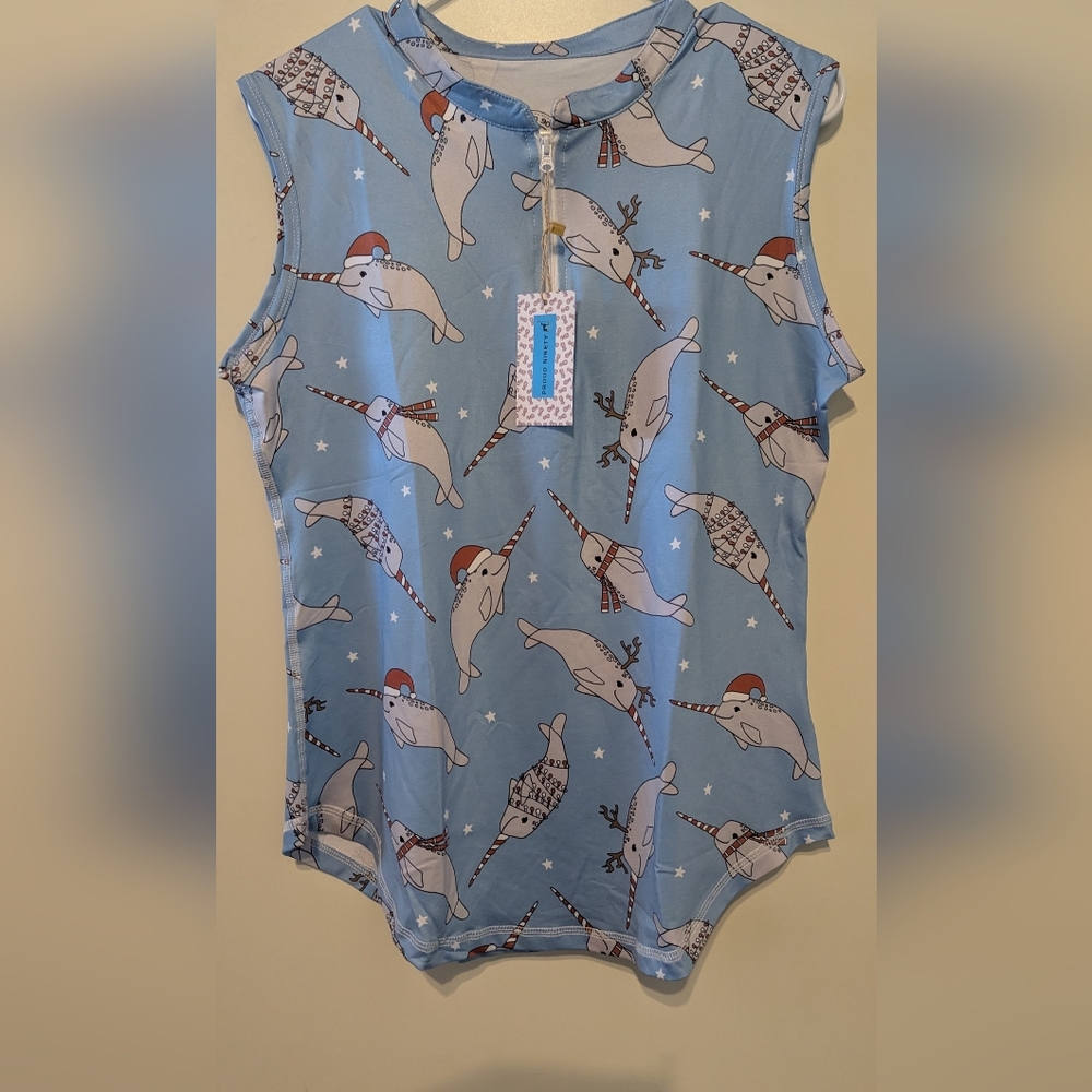 Women's Golf Pickleball Tank Top 1/4 Zip Narwhal Print Proud 90 NWT